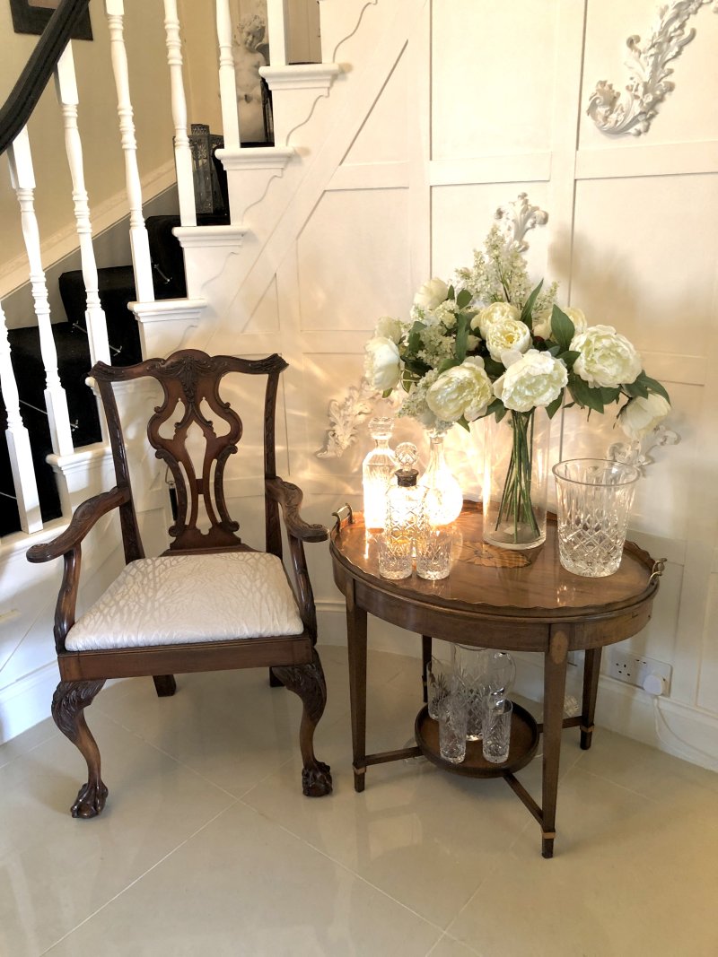 Antique Edwardian Inlaid Mahogany Oval Tray Table - Image 8